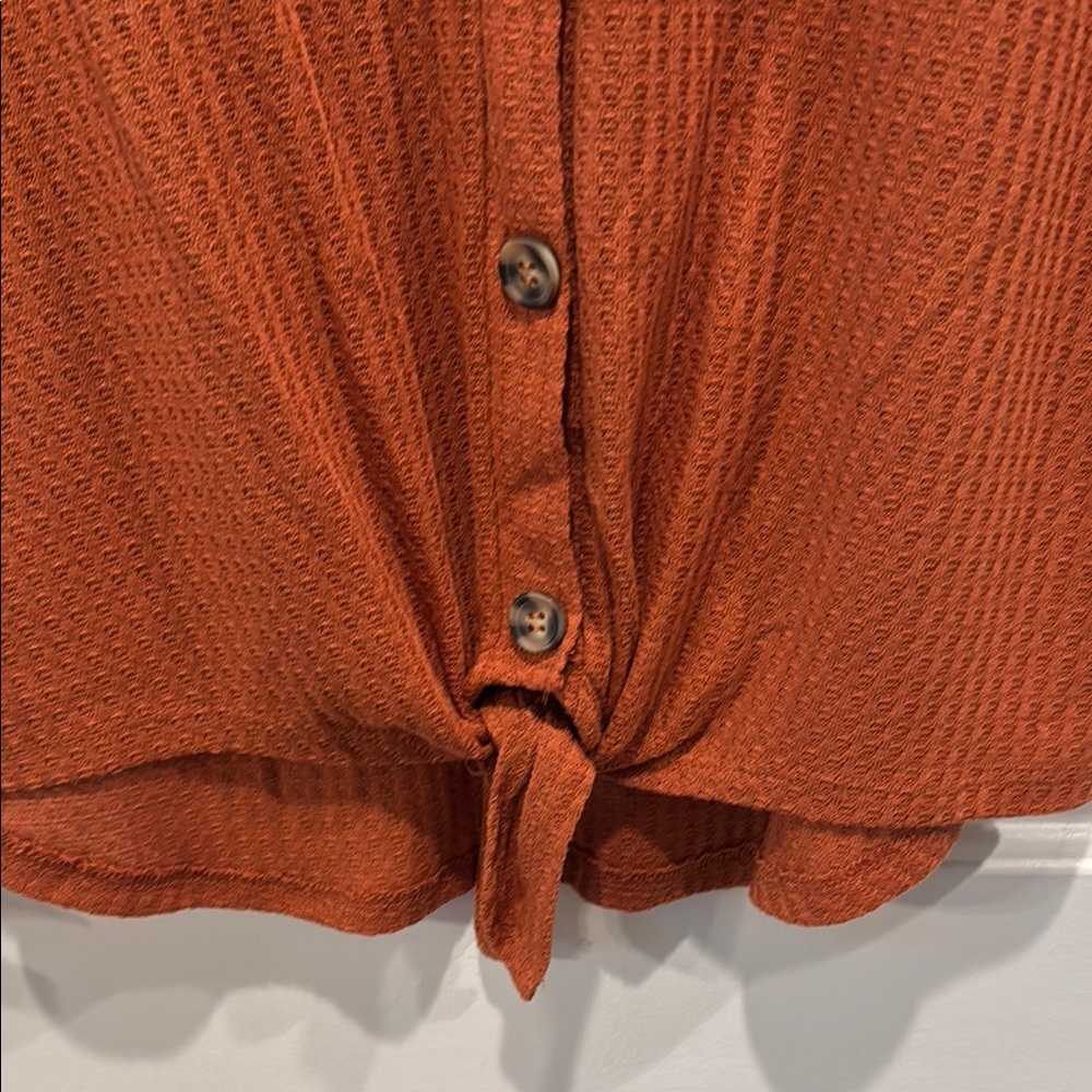 Pink Rose Rust Button Down Ribbed Top - Picture 4 of 5